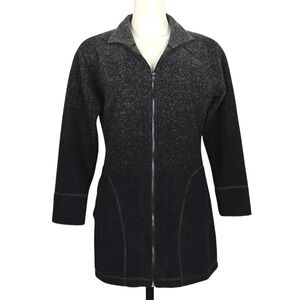 Akini Women's Boiled Wool Ombre Black Grey Zip Up Jacket Pockets Size M